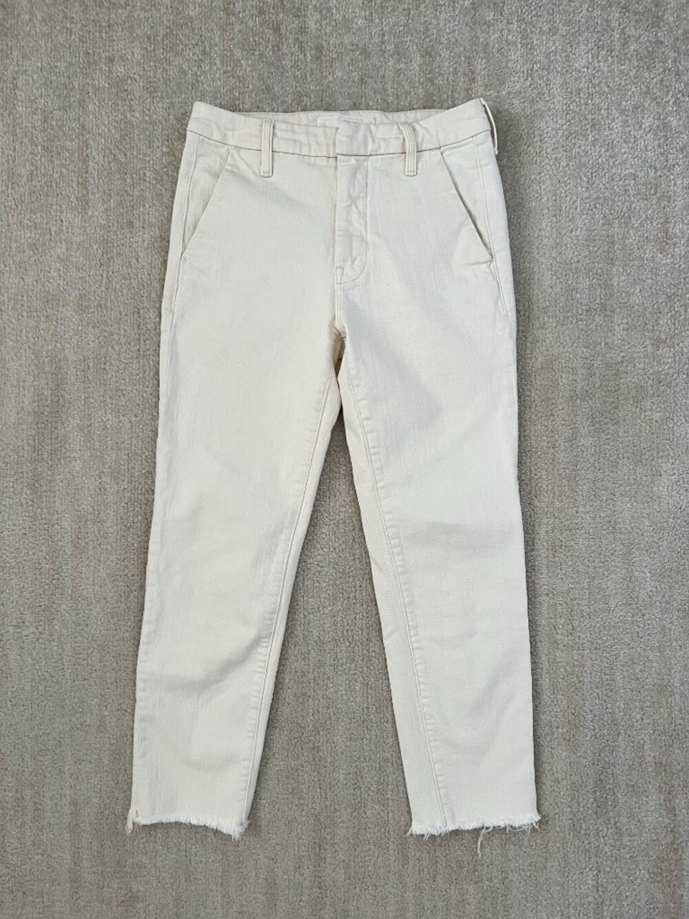 Mother Superior The Shaker Prep Fray Cropped Jeans in Act Natural 24 Cream